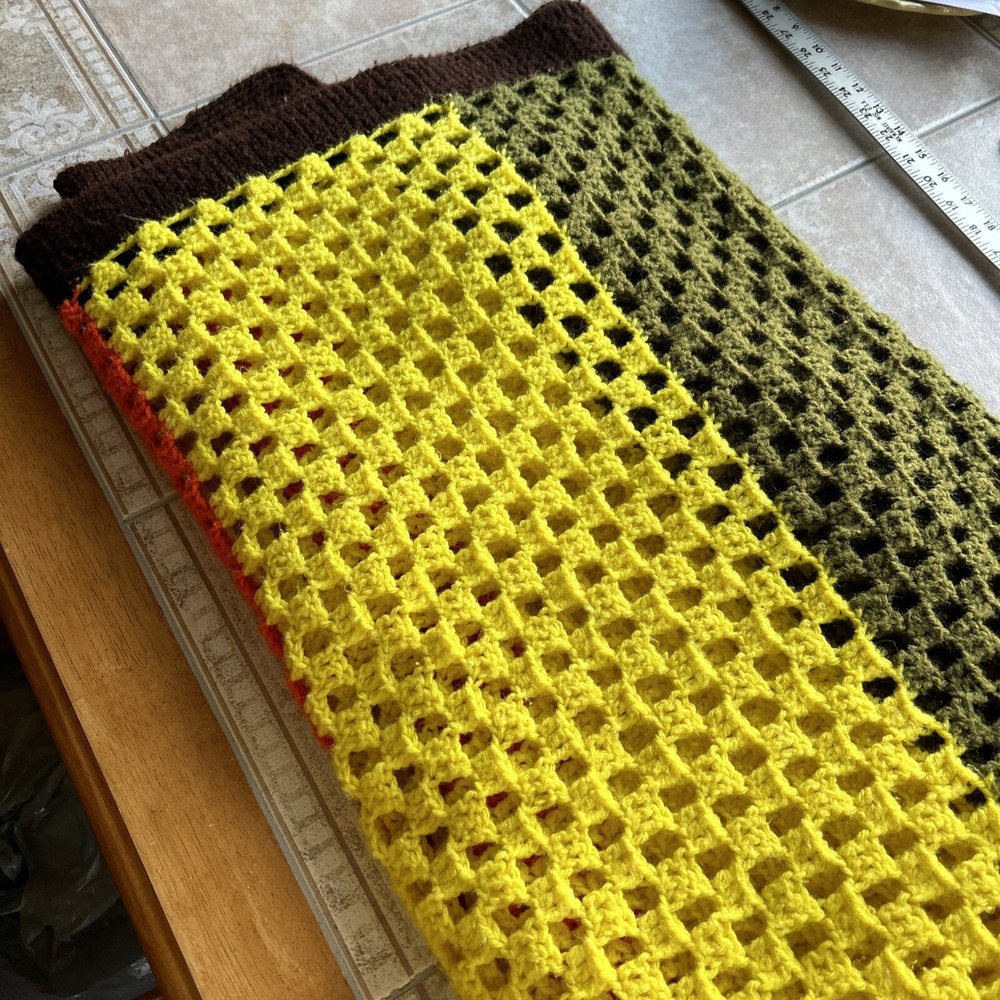 vintage afghan blanket Crochet Olive‎ Yellow Brown Orange 60x65